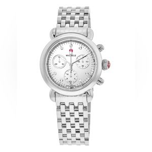 Michele Silver Diamond Mirror Finish CSX-36 Watch with Stainless Steel Band